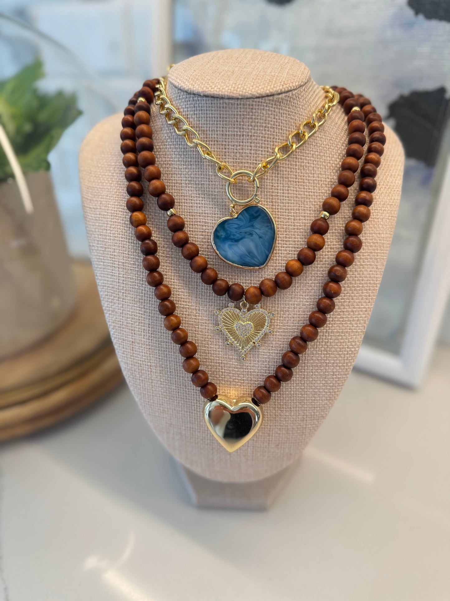 The Wooden Heart burst Necklace