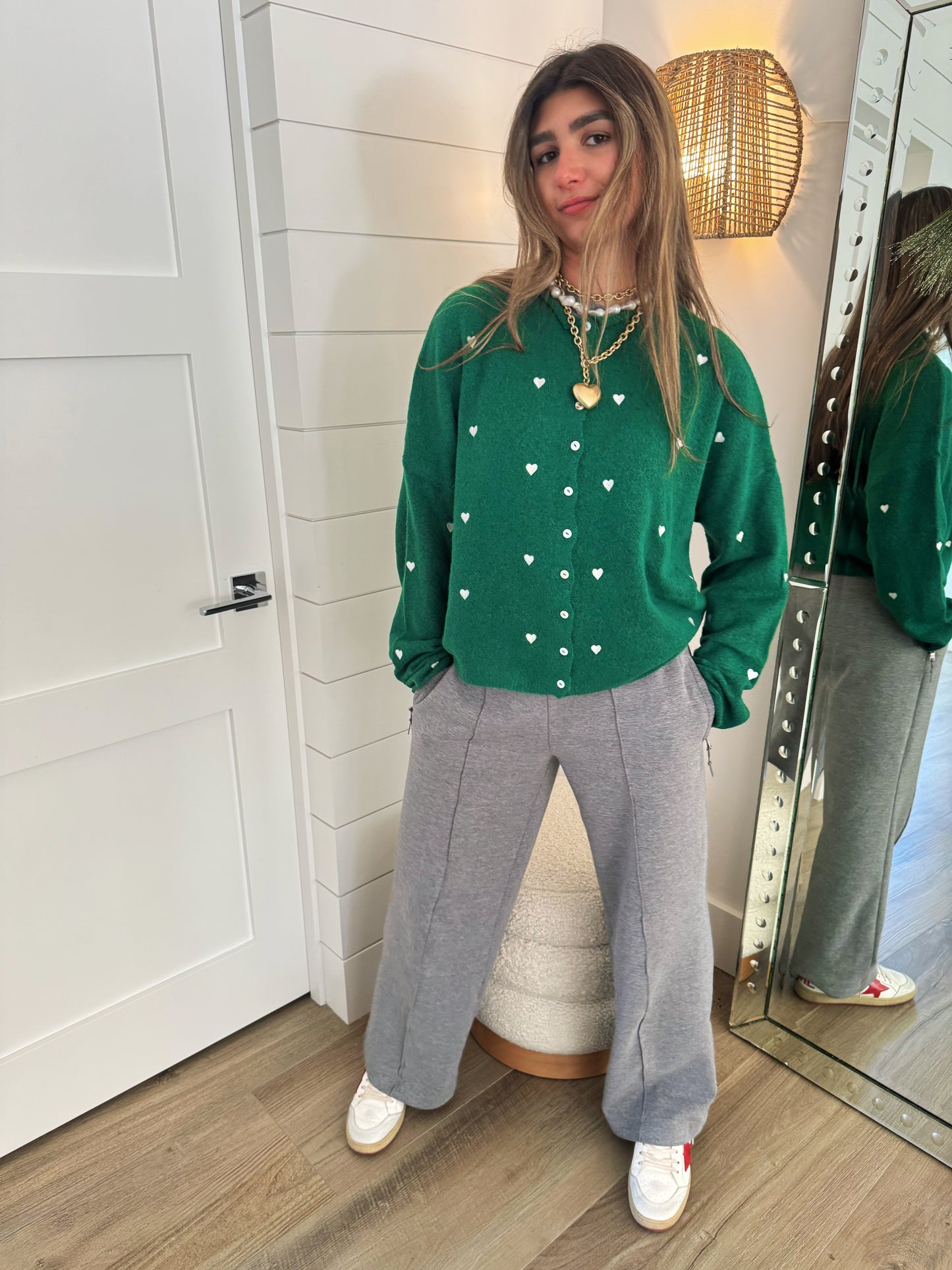 Sweetheart Button Cardigan - Green