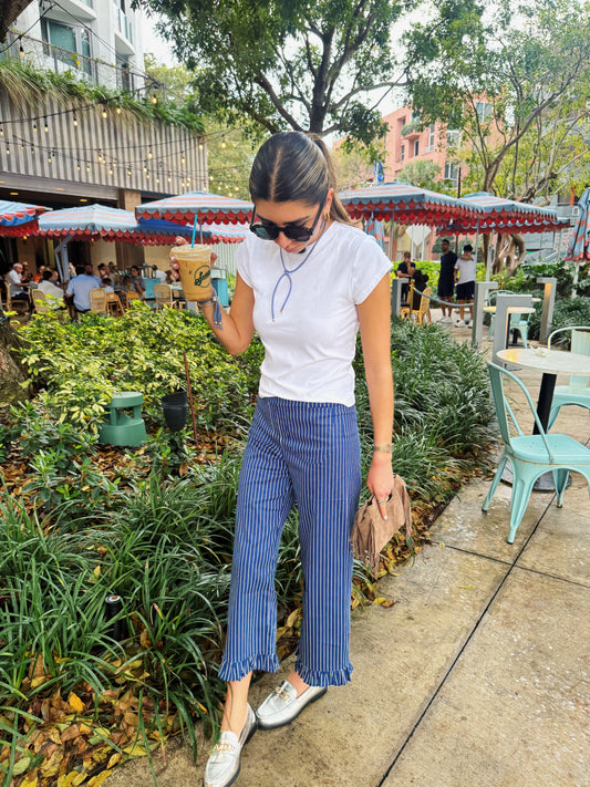 Pinstripe Ruffle Trousers