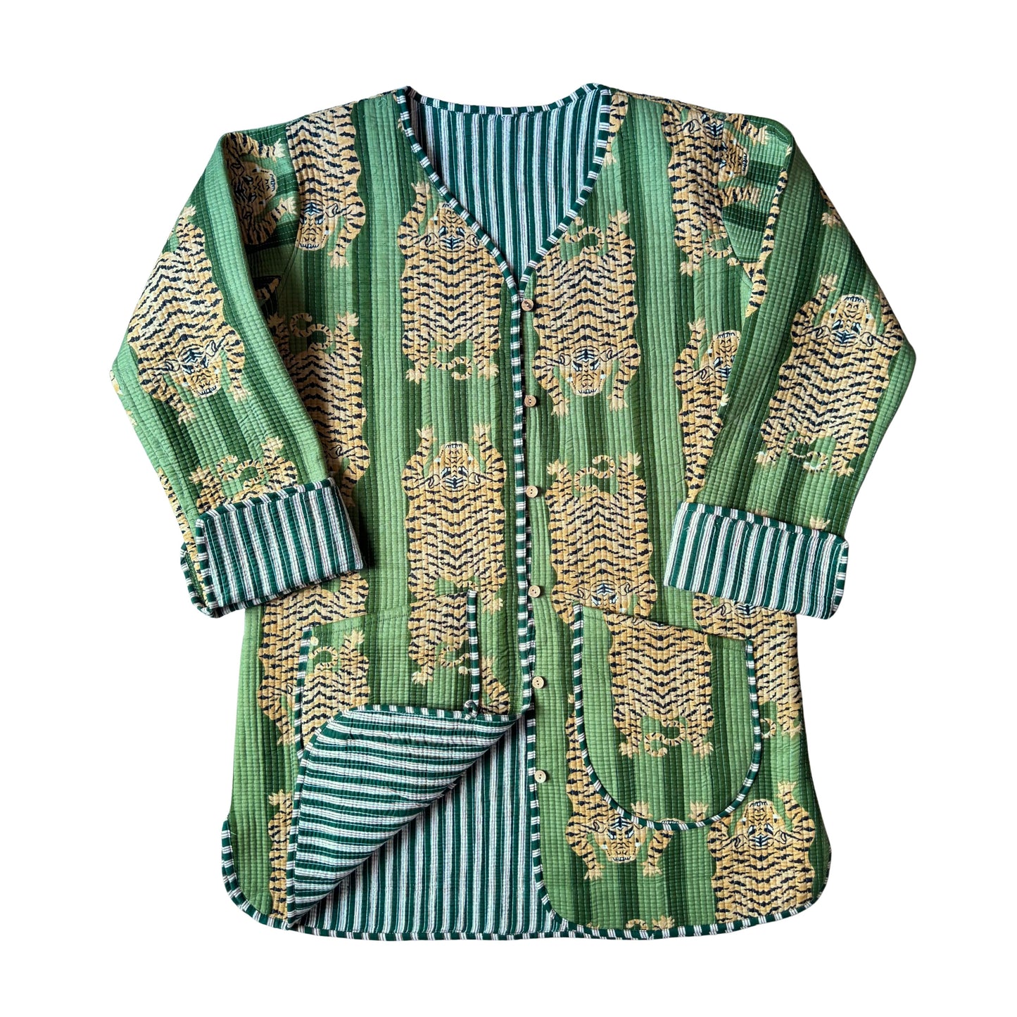 Reversible Tiger Quilted Jacket — Green