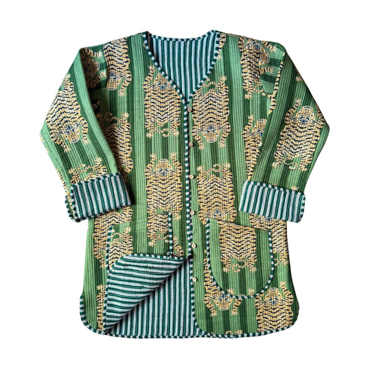 Reversible Tiger Quilted Jacket — Green