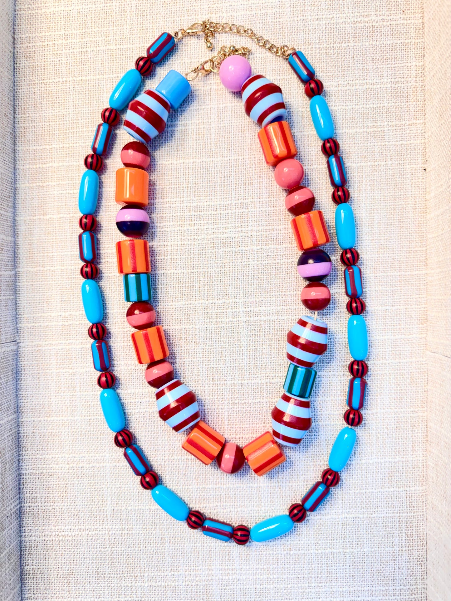 Cabana Stripe Double Layered Beaded Necklace Set