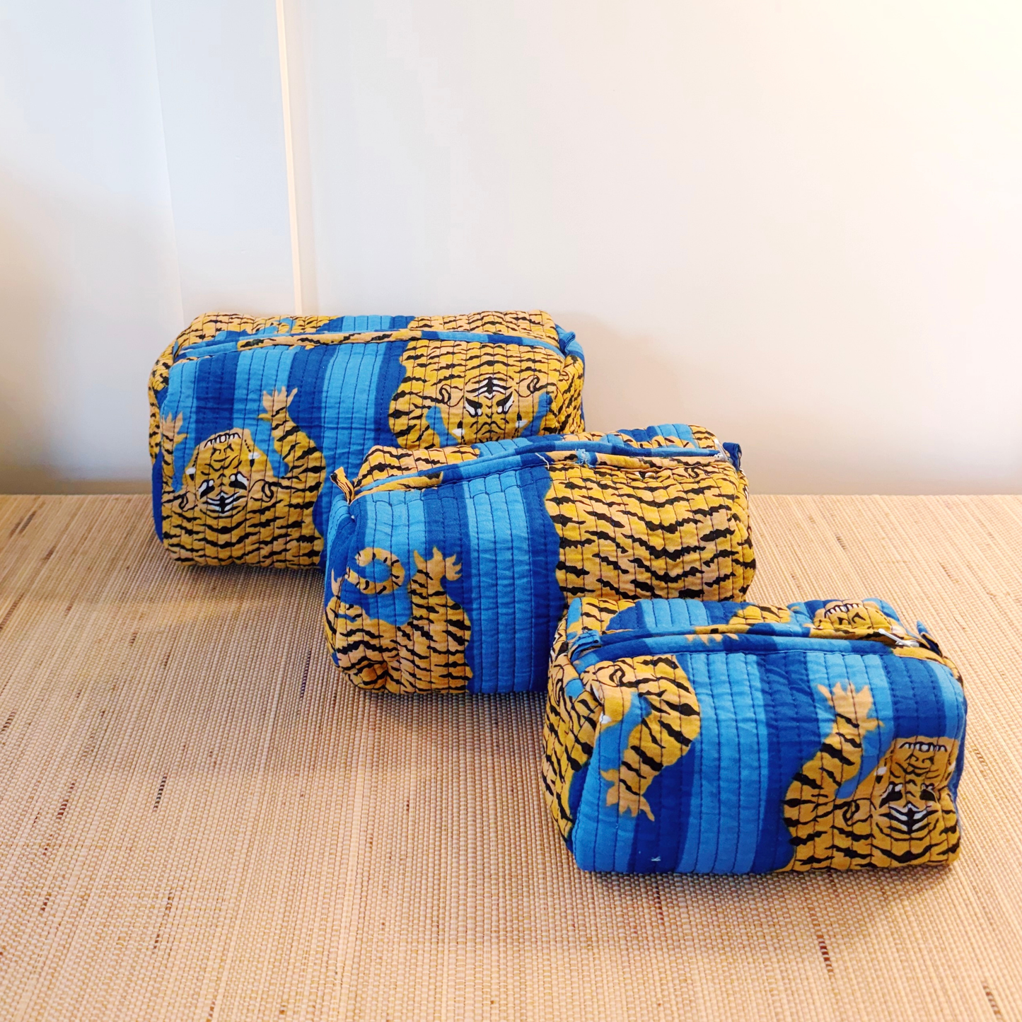 Three-Piece Tiger Pouch Set - Baby Blue
