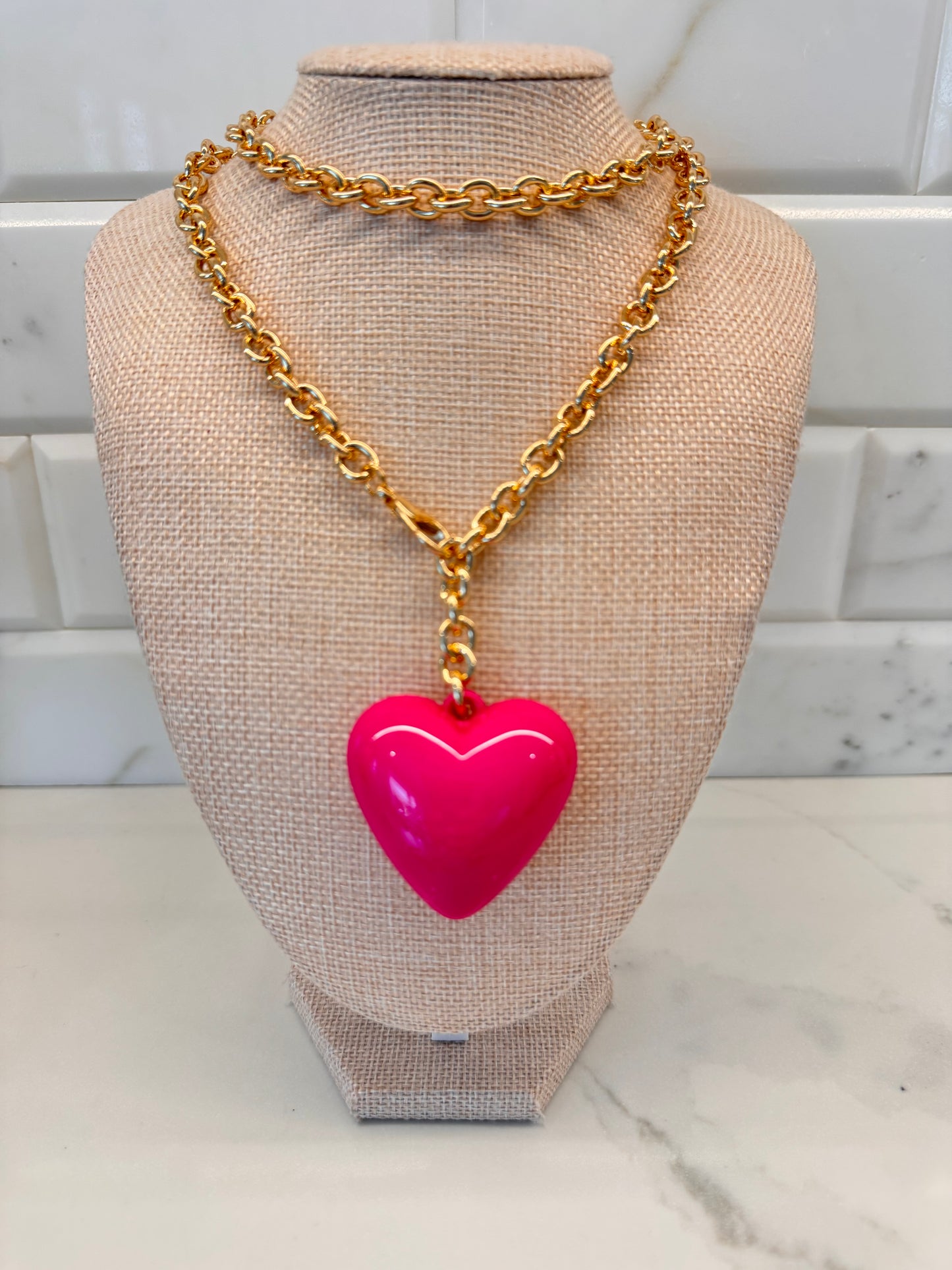 The Poppy Pink Puff Heart Necklace