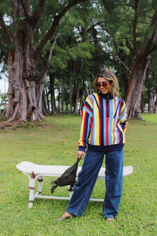 Retro Stripe Quarter-Zip Sweater