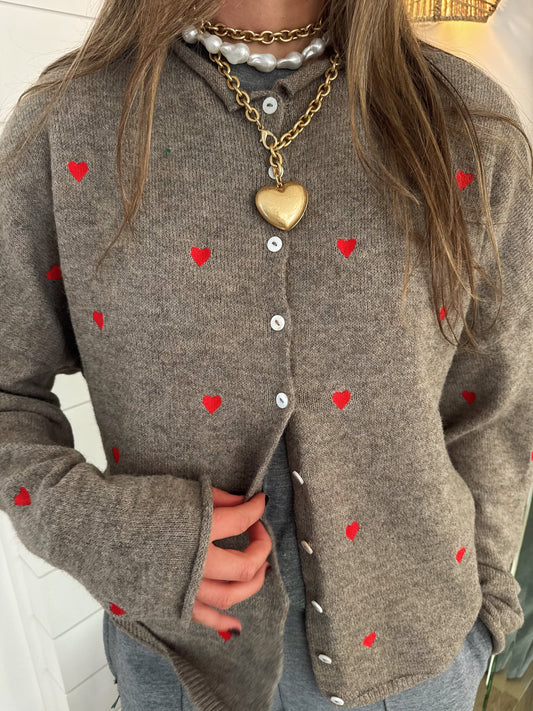 Sweetheart Button Cardigan - Brown