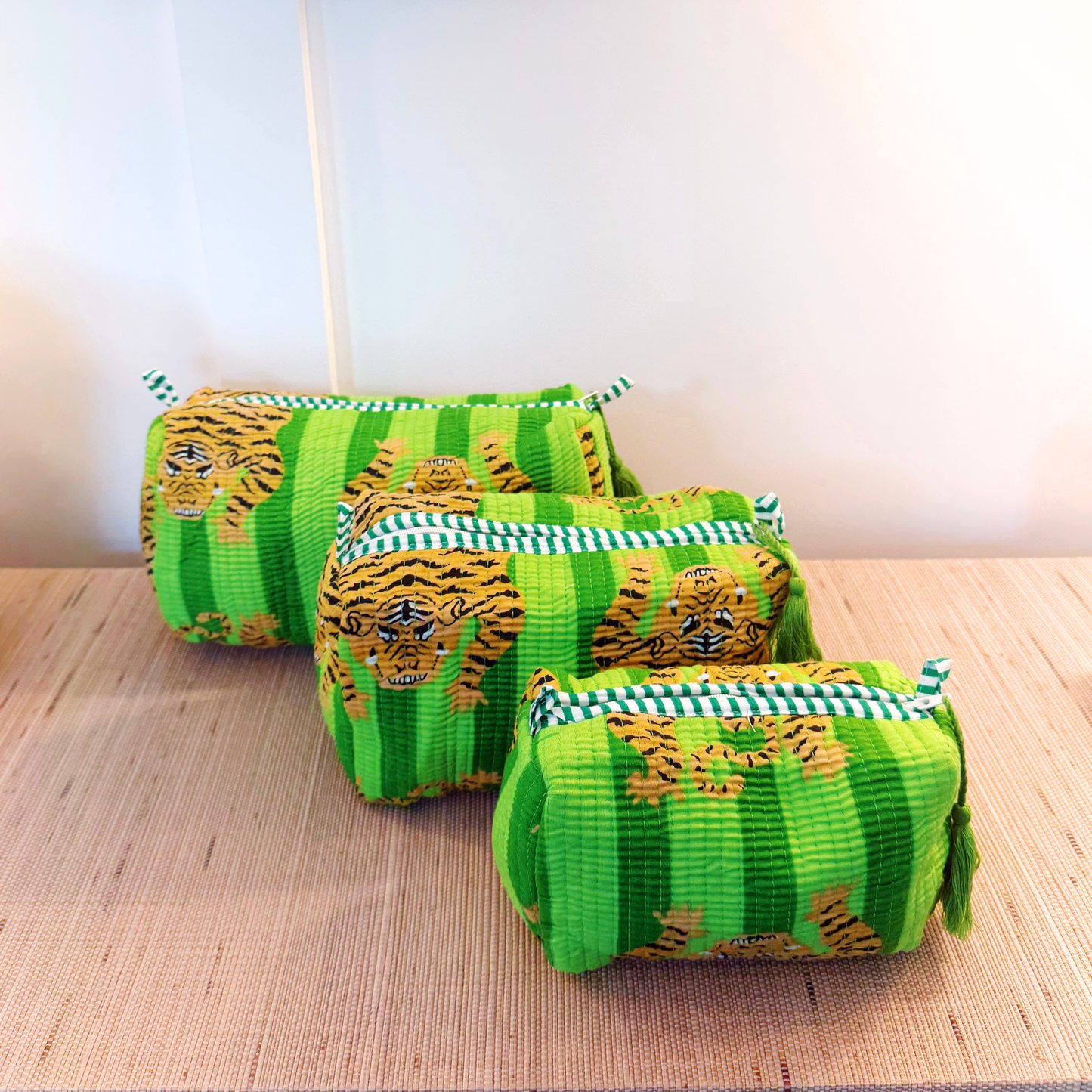 Three-Piece Tiger Pouch Set - Green