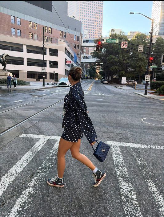 The Navy Polka Puff Jacket