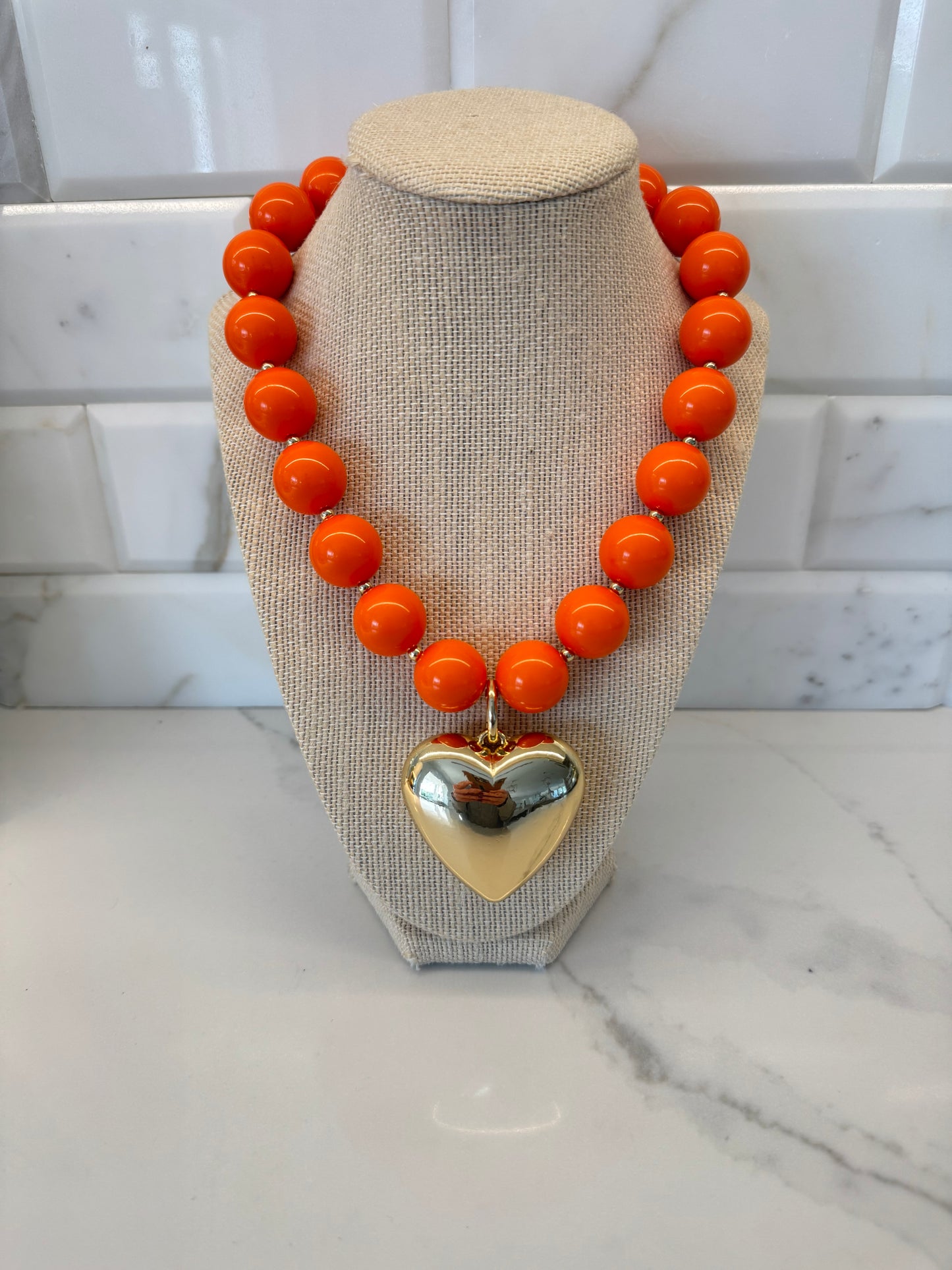The Orange Puff Heart Gum-ball Necklace
