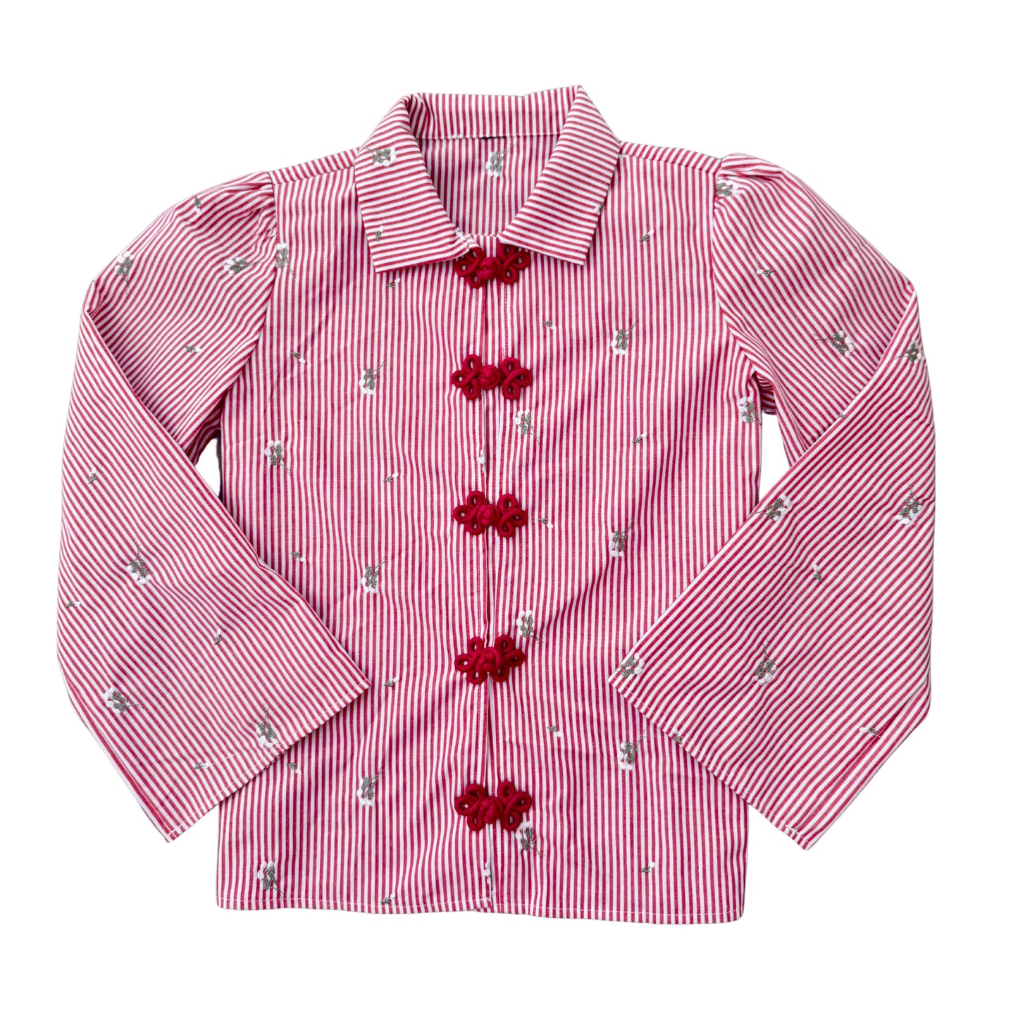 The Red Stripe Frog Button Blouse