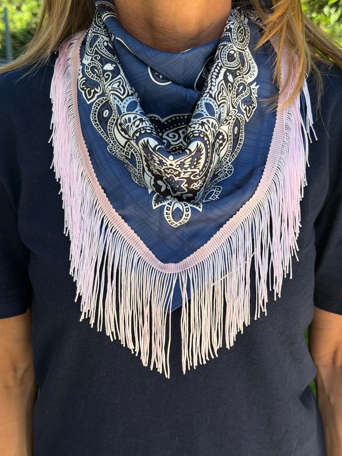 The Bandana Blu Fringe Scarf