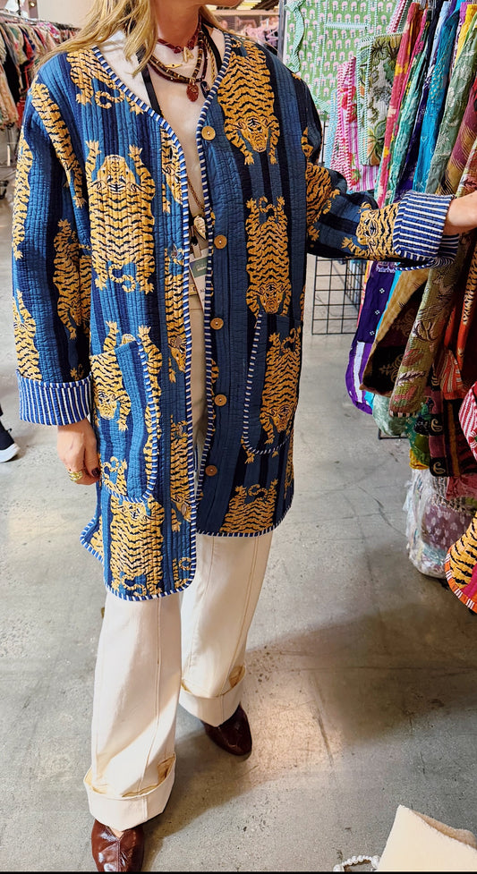 Reversible Tiger Quilted Jacket — Navy