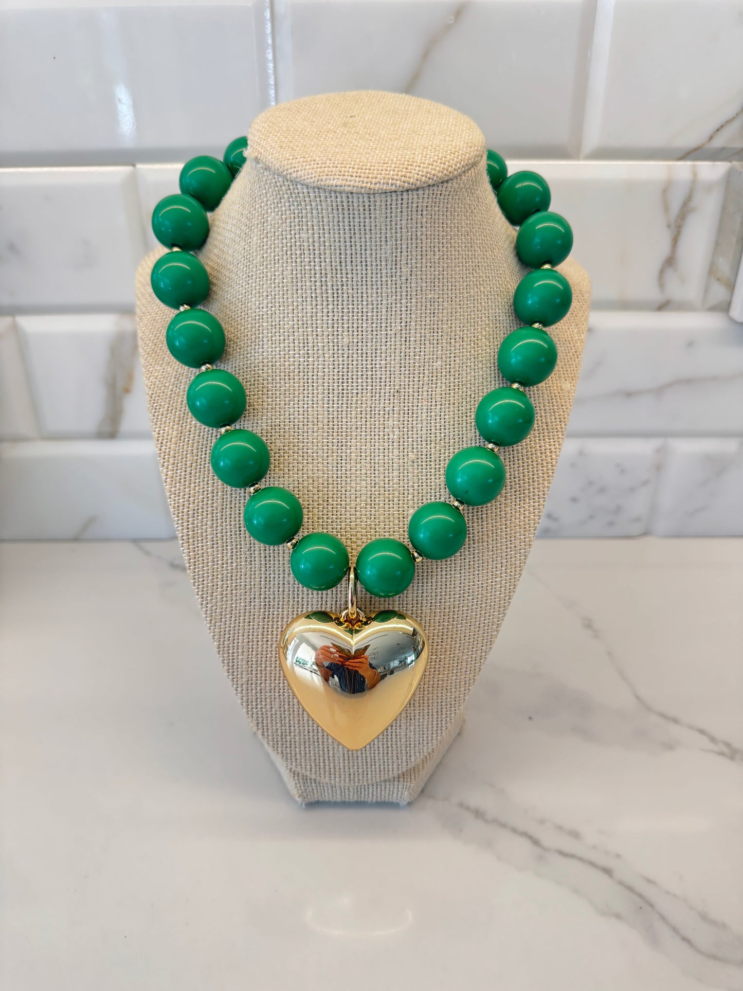 The Green Puff Heart Gum-ball Necklace