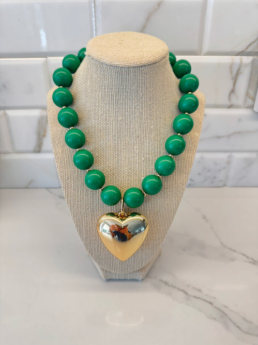 The Green Puff Heart Gum-ball Necklace