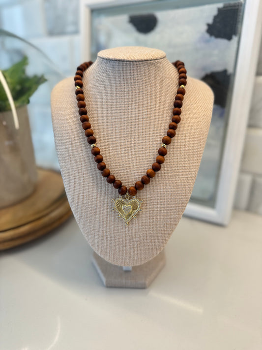 The Wooden Heart burst Necklace