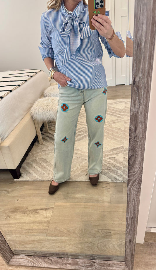 The Blue Preppy Bow Blouse