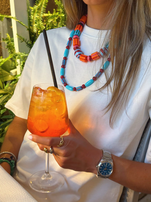 Cabana Stripe Double Layered Beaded Necklace Set