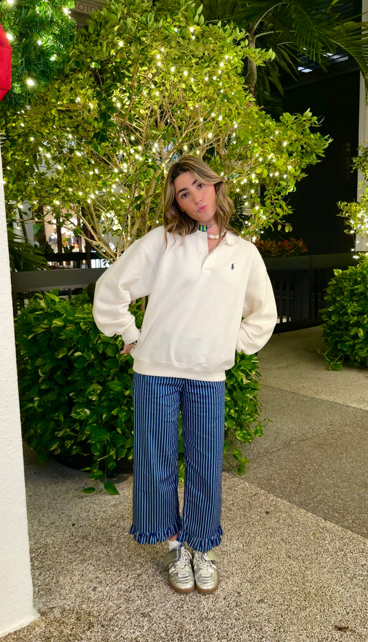 Pinstripe Ruffle Trousers