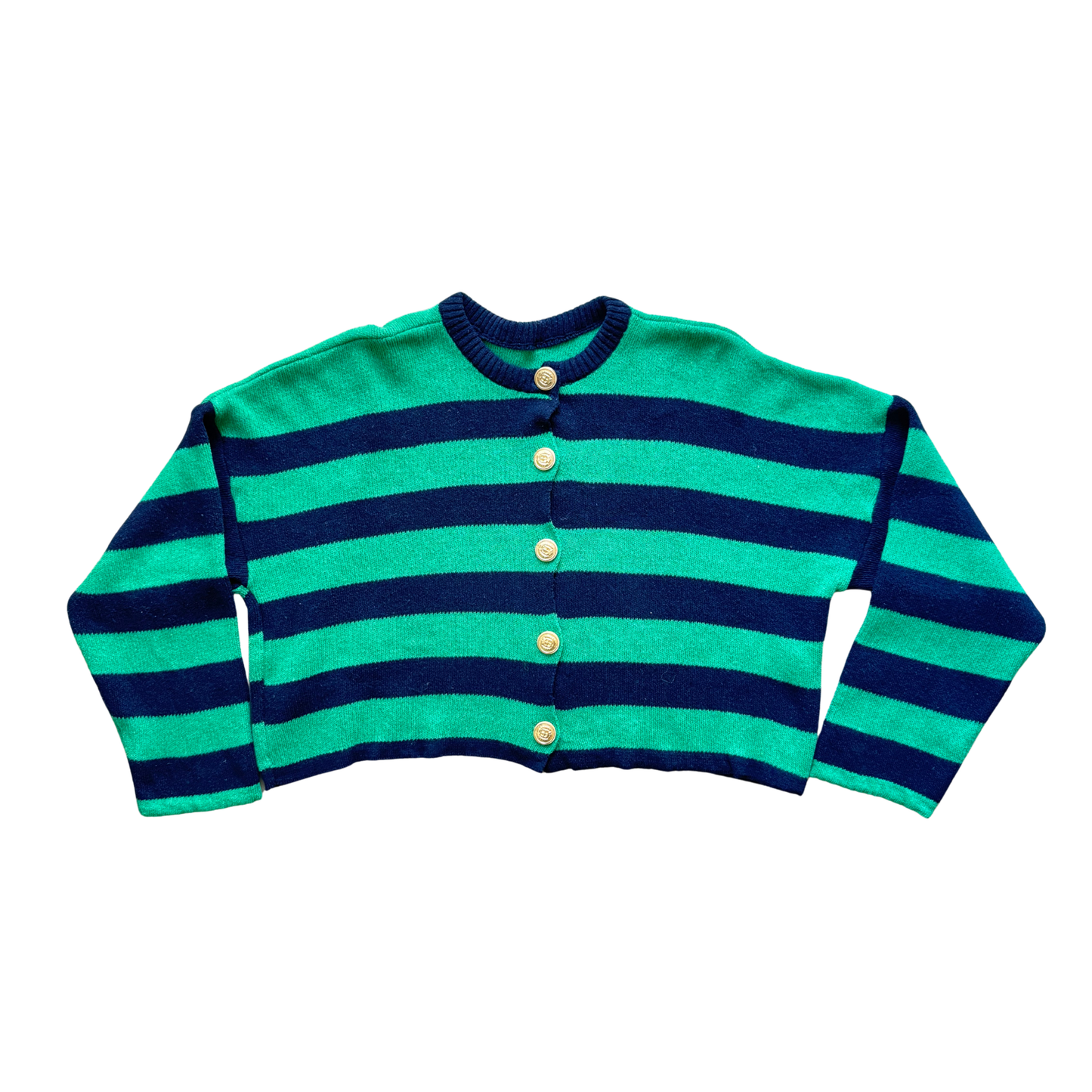 Navy & Green Stripe Crop Cardigan