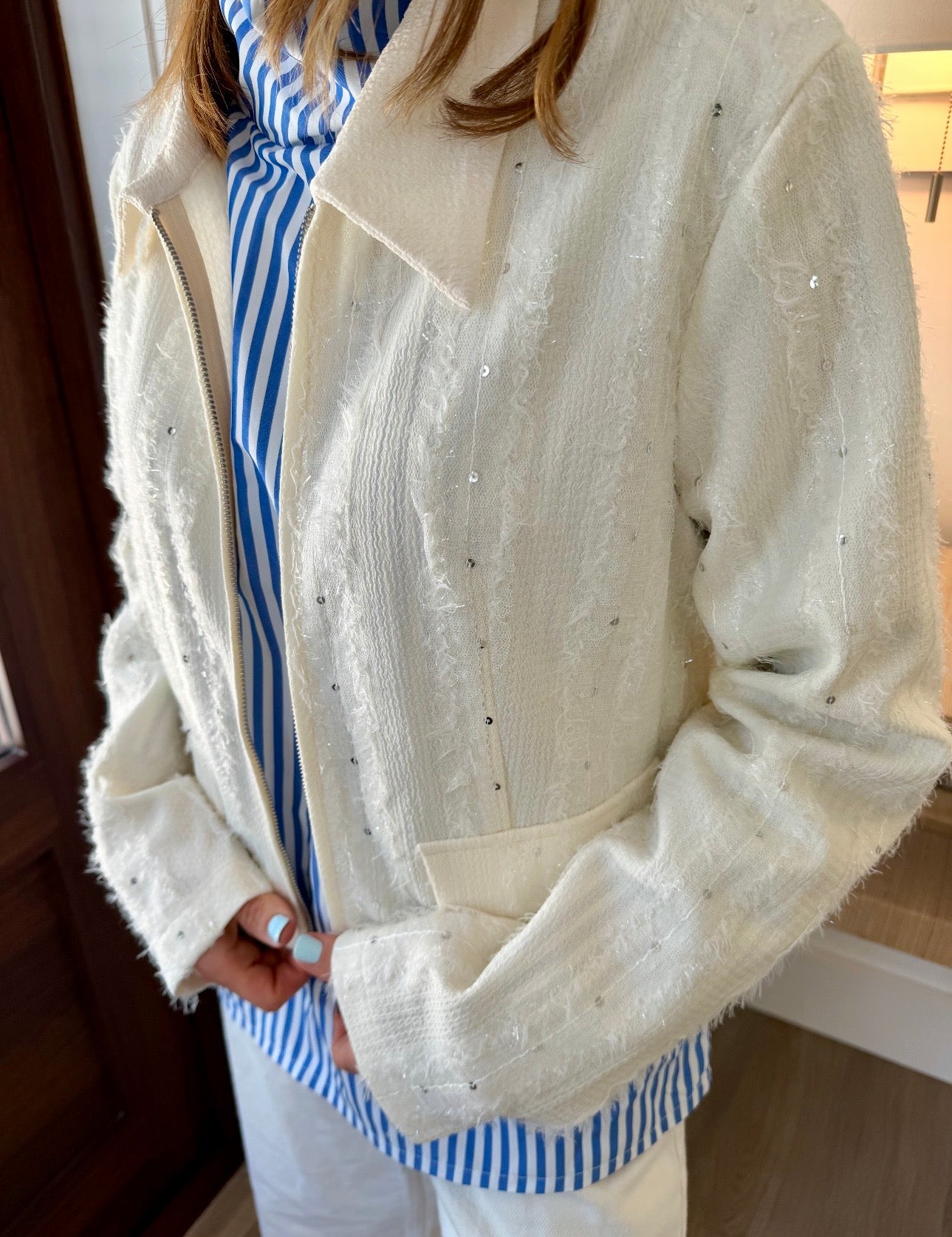 Embellished Textured Crop Jacket
