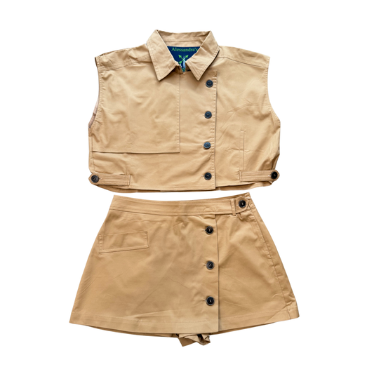 The Kensington Khaki Pleated Set