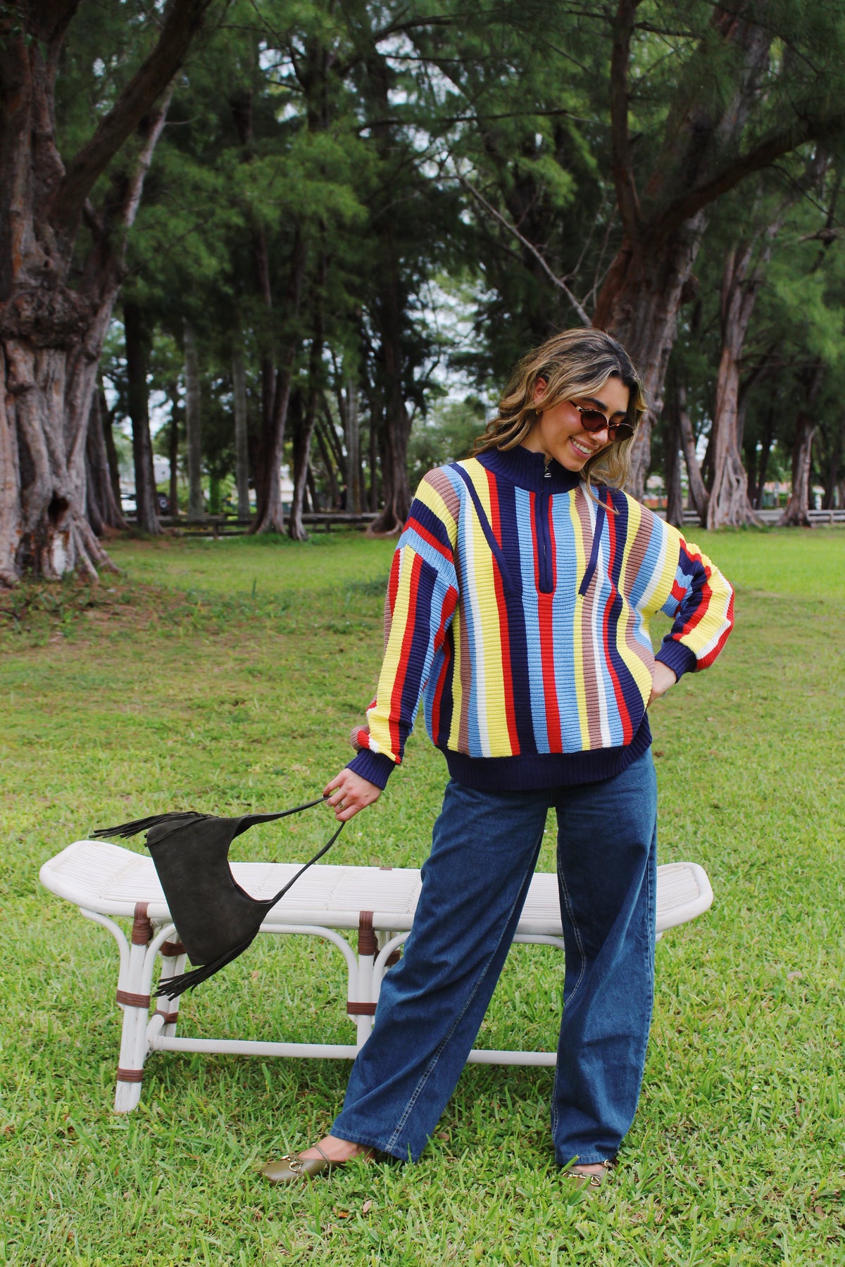 Retro Stripe Quarter-Zip Sweater