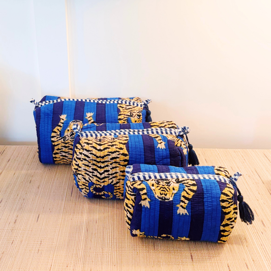 Three-Piece Tiger Pouch Set - Dark Blue