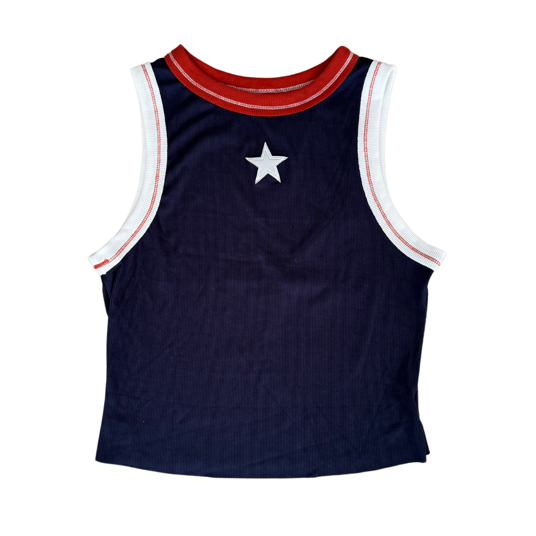 Vintage-Inspired Star Tank Top - Navy