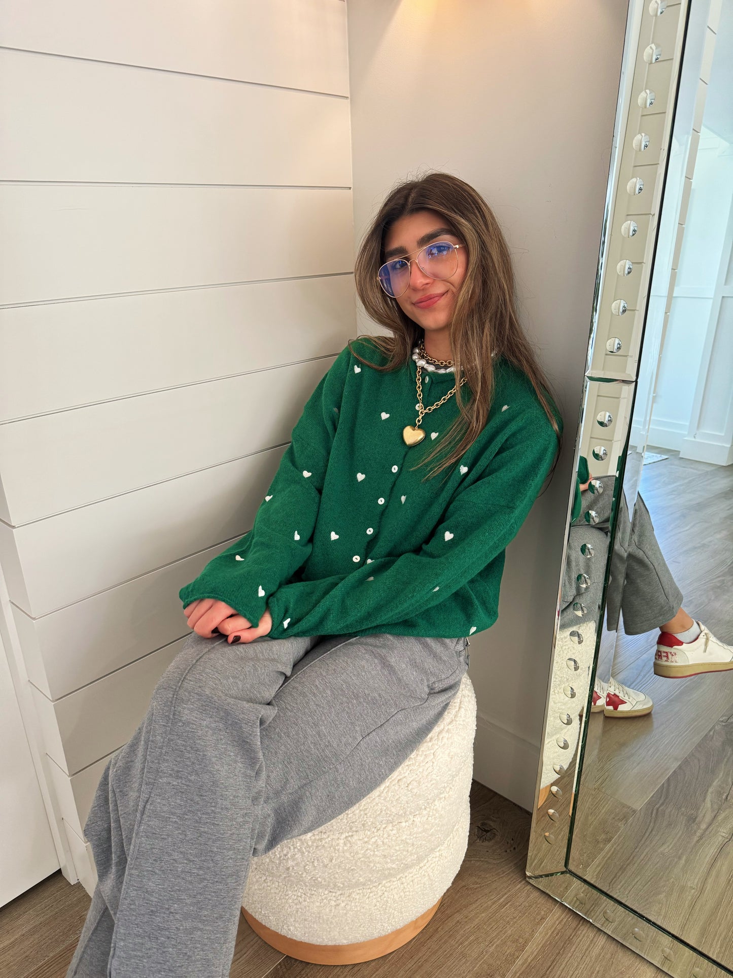 Sweetheart Button Cardigan - Green