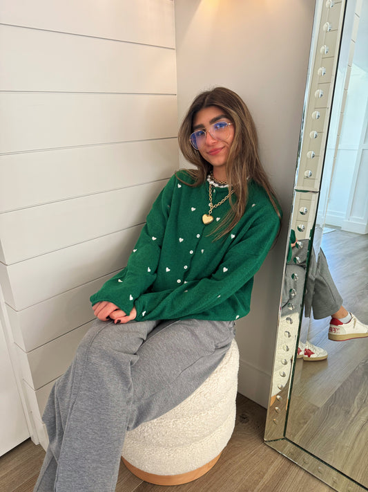 Sweetheart Button Cardigan - Green