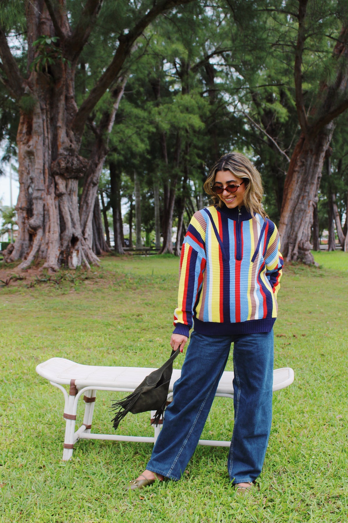 Retro Stripe Quarter-Zip Sweater