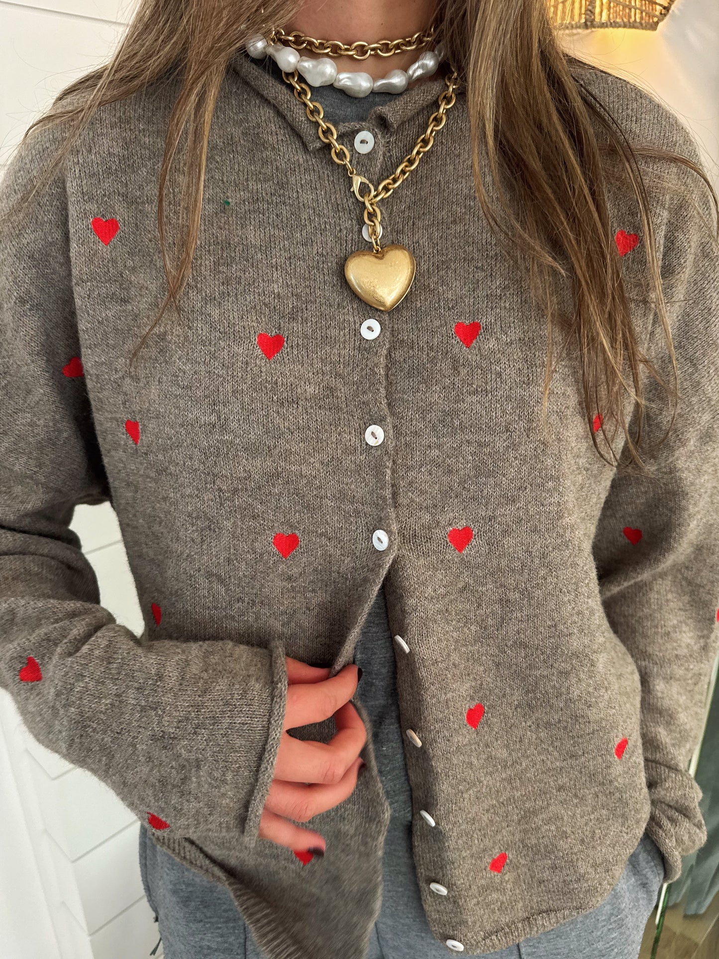 Sweetheart Button Cardigan - Brown