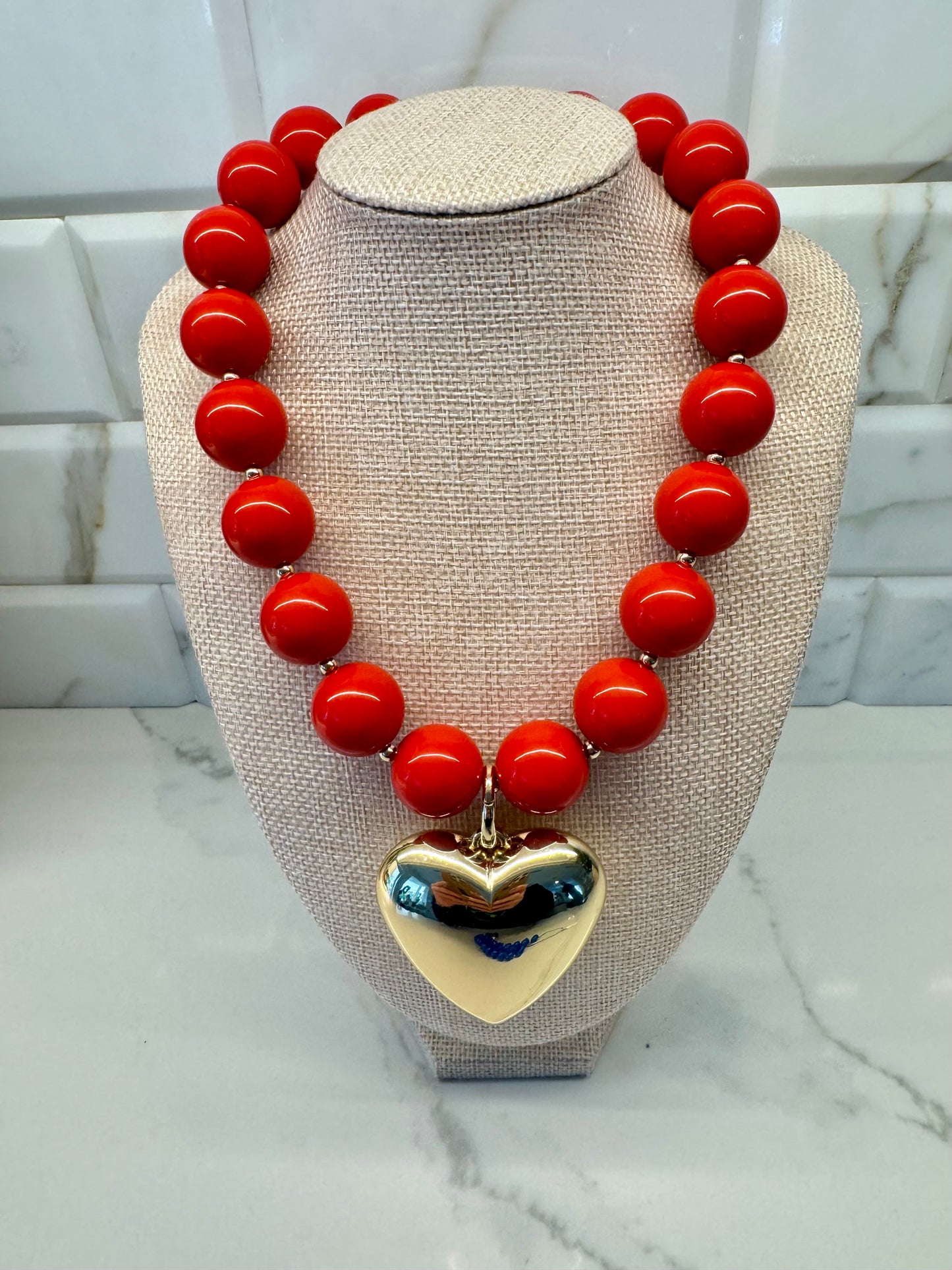 The Red Puff Heart Gum-ball Necklace