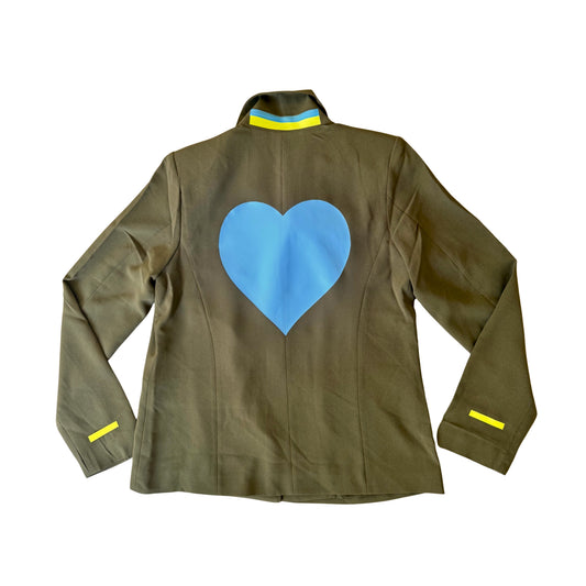 Olive Statement Blazer with Blue Heart Detail