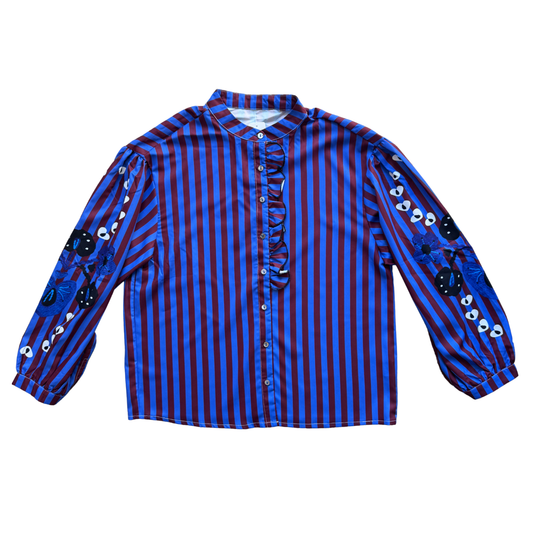 Floral Sleeve Stripe Blouse