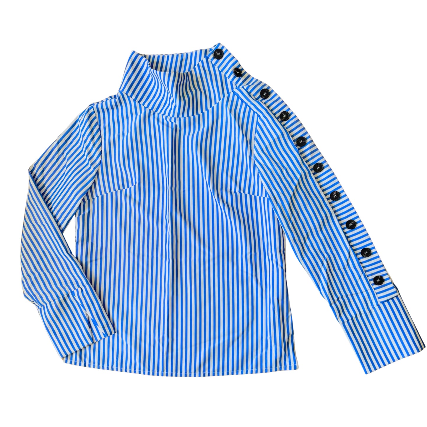 The Blue Stripe Button Shoulder Blouse