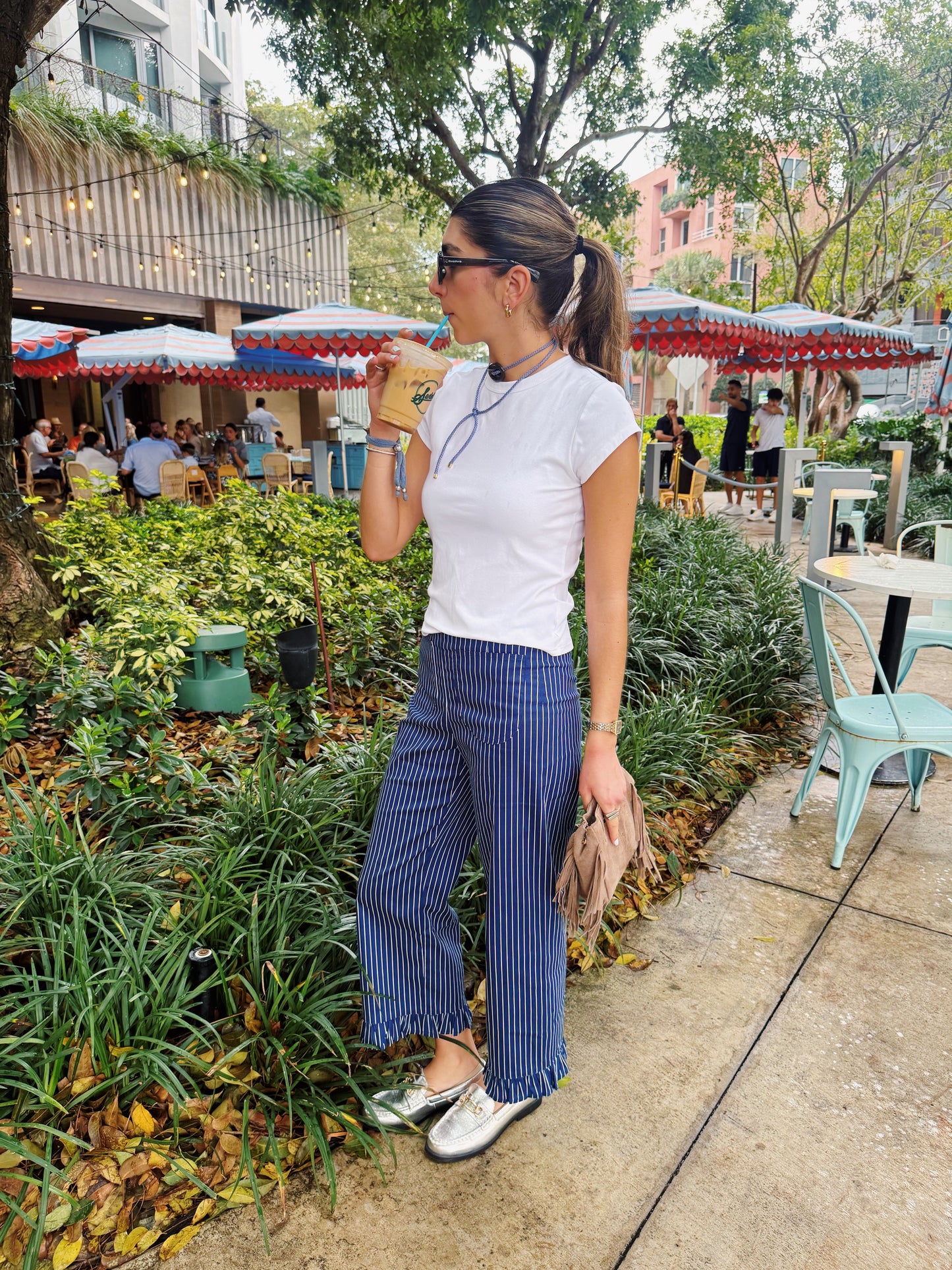 Pinstripe Ruffle Trousers