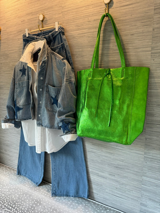 Green Metallic Shopper