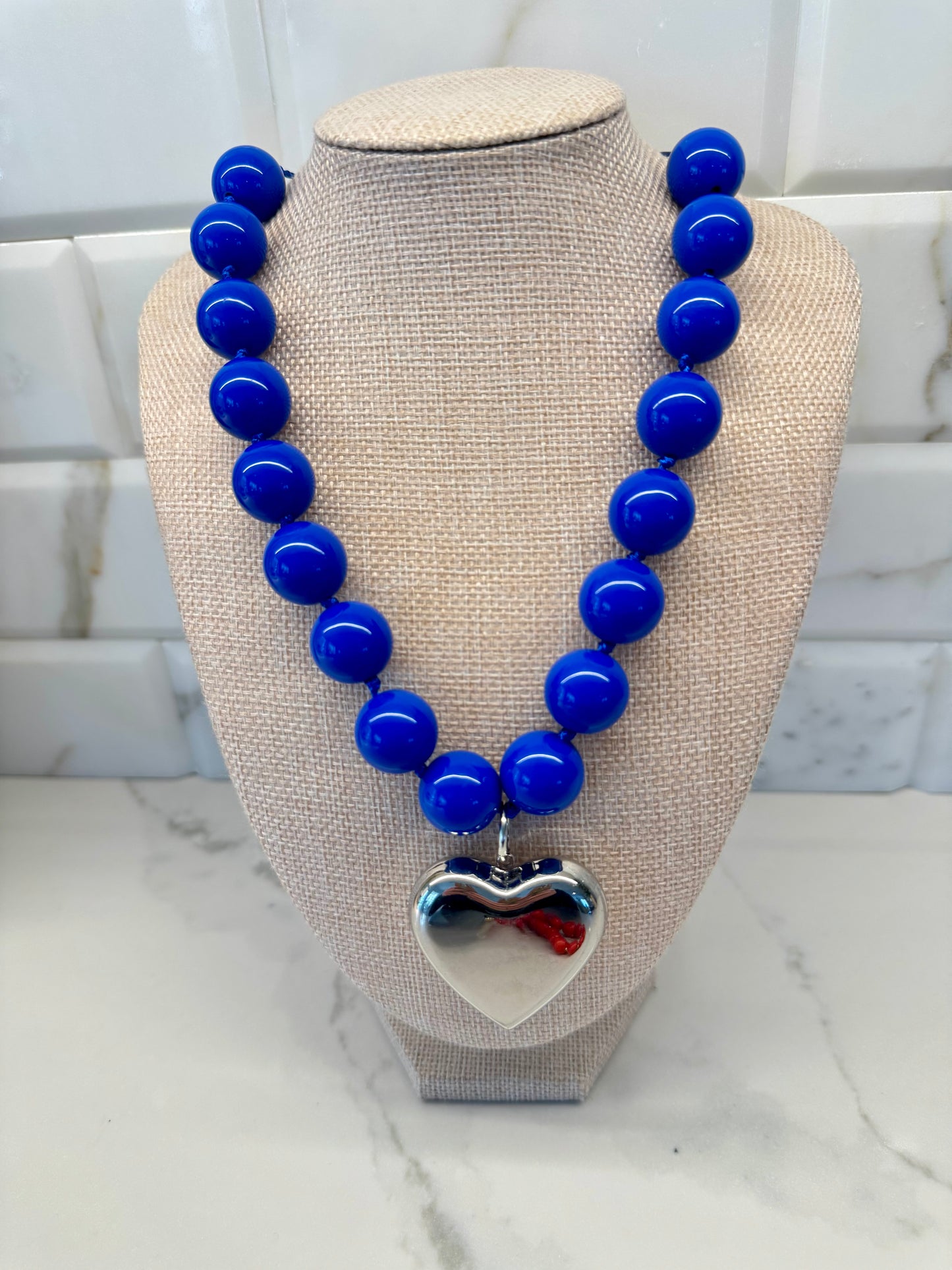 The Blue Puff Heart Gum-Ball Necklace