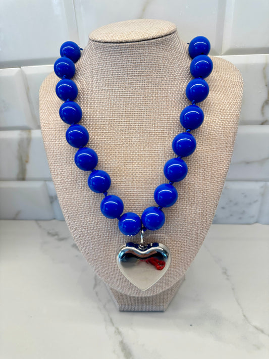 The Blue Puff Heart Gum-Ball Necklace