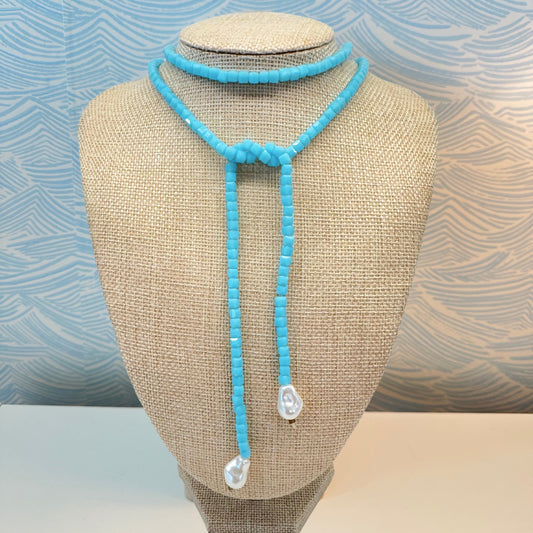 Aqua Crystal Wrap Necklace