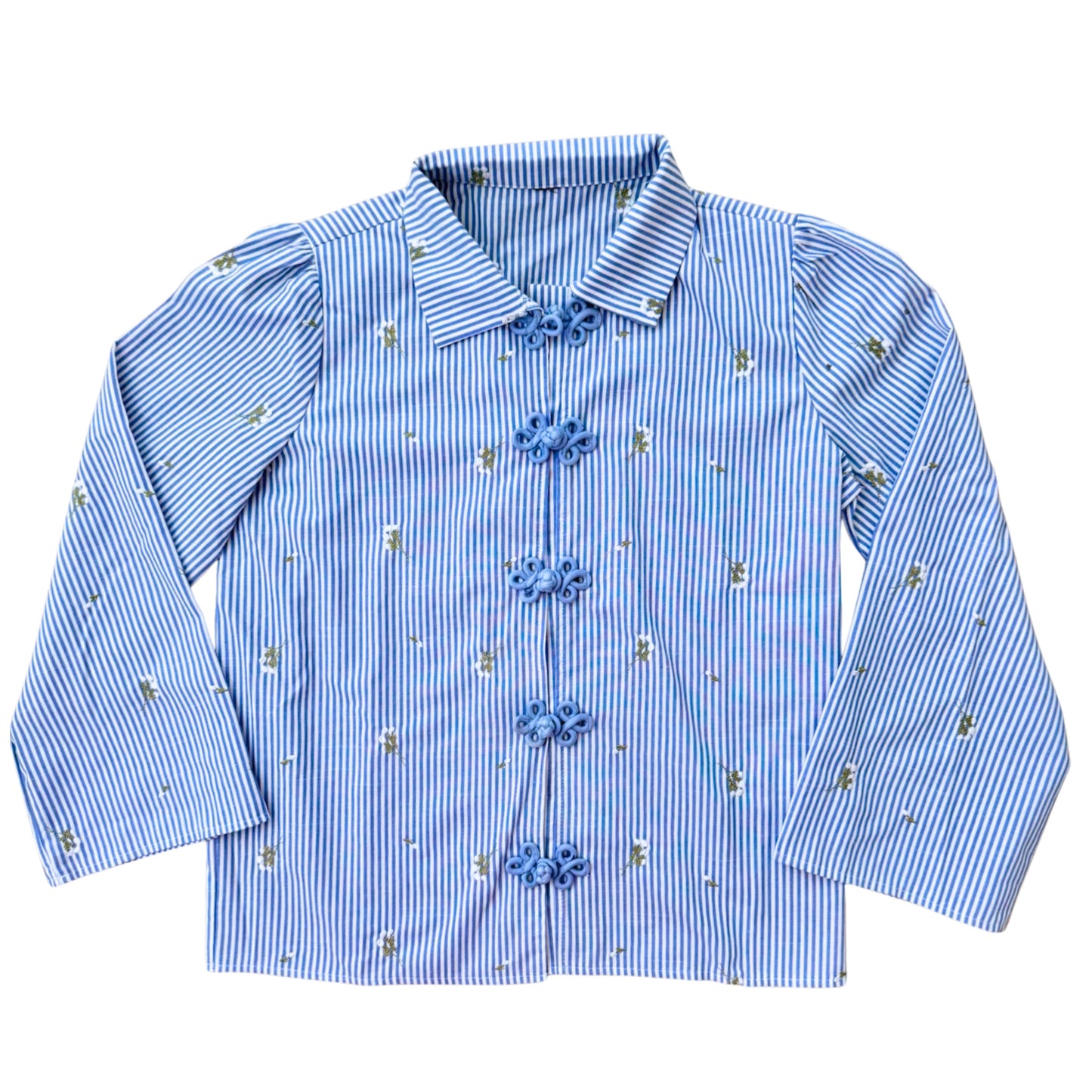 The Blue Embroidered Frog Closure Top