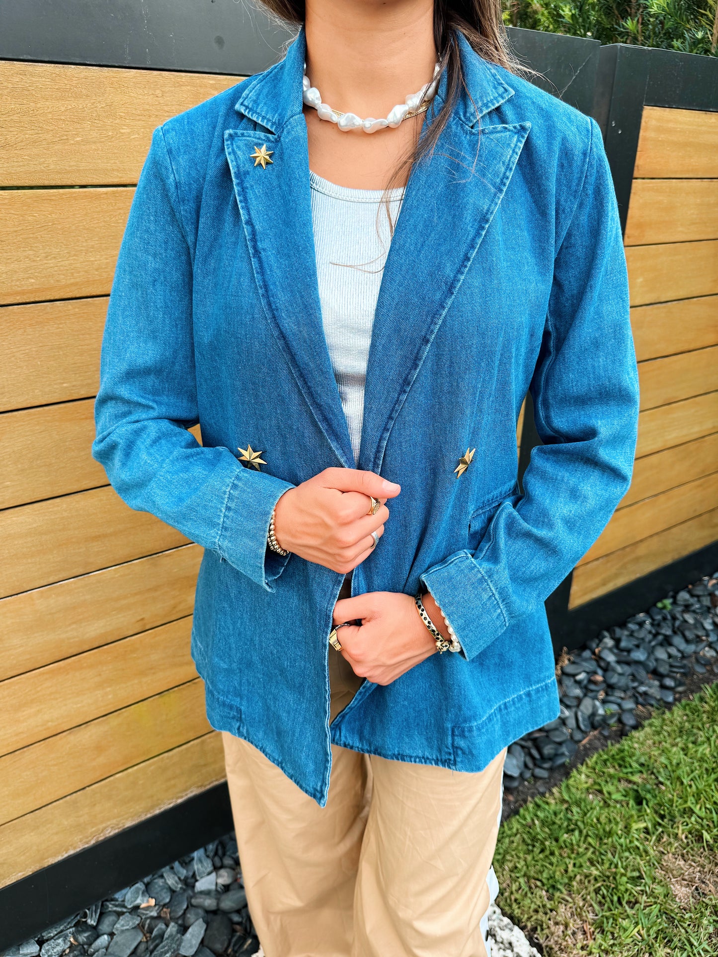 The Custom Denim Smile Blazer