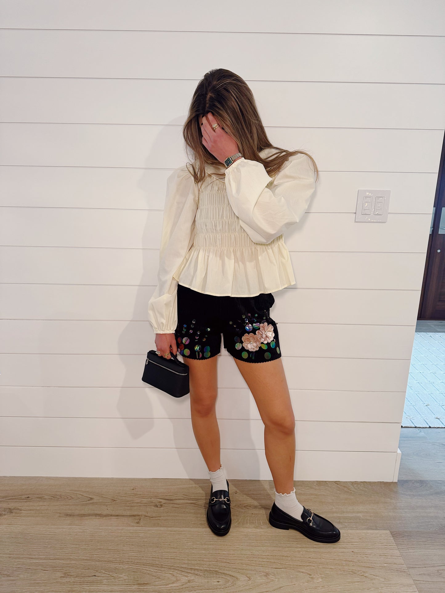 Sequin Bloom Shorts - Black