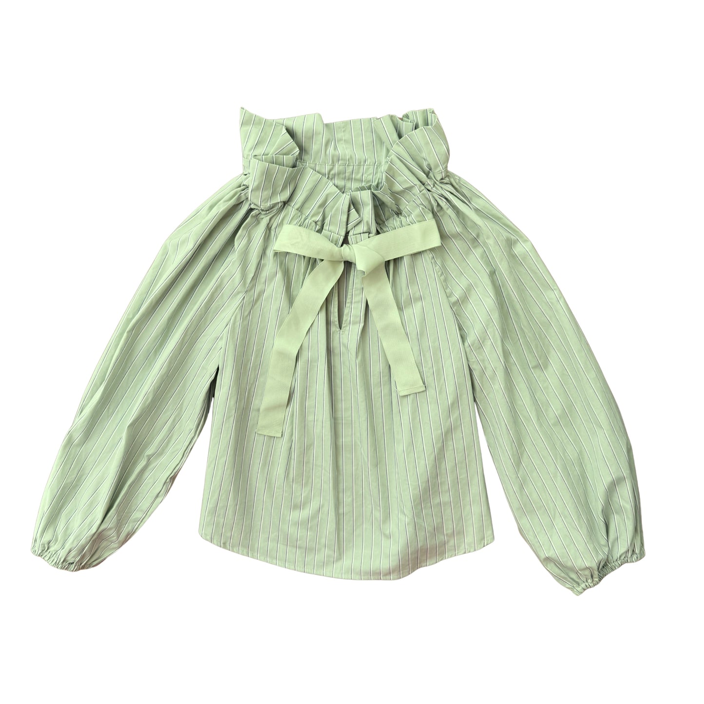 The High Ruffle Pinstripe Blouse Green