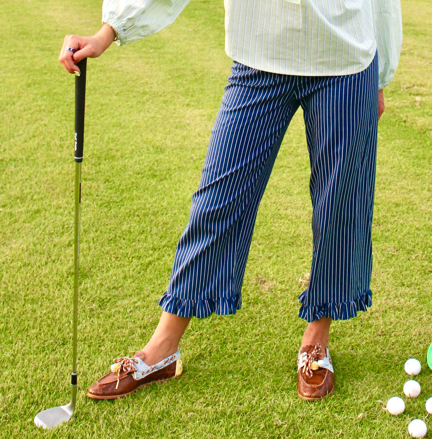 Pinstripe Ruffle Trousers