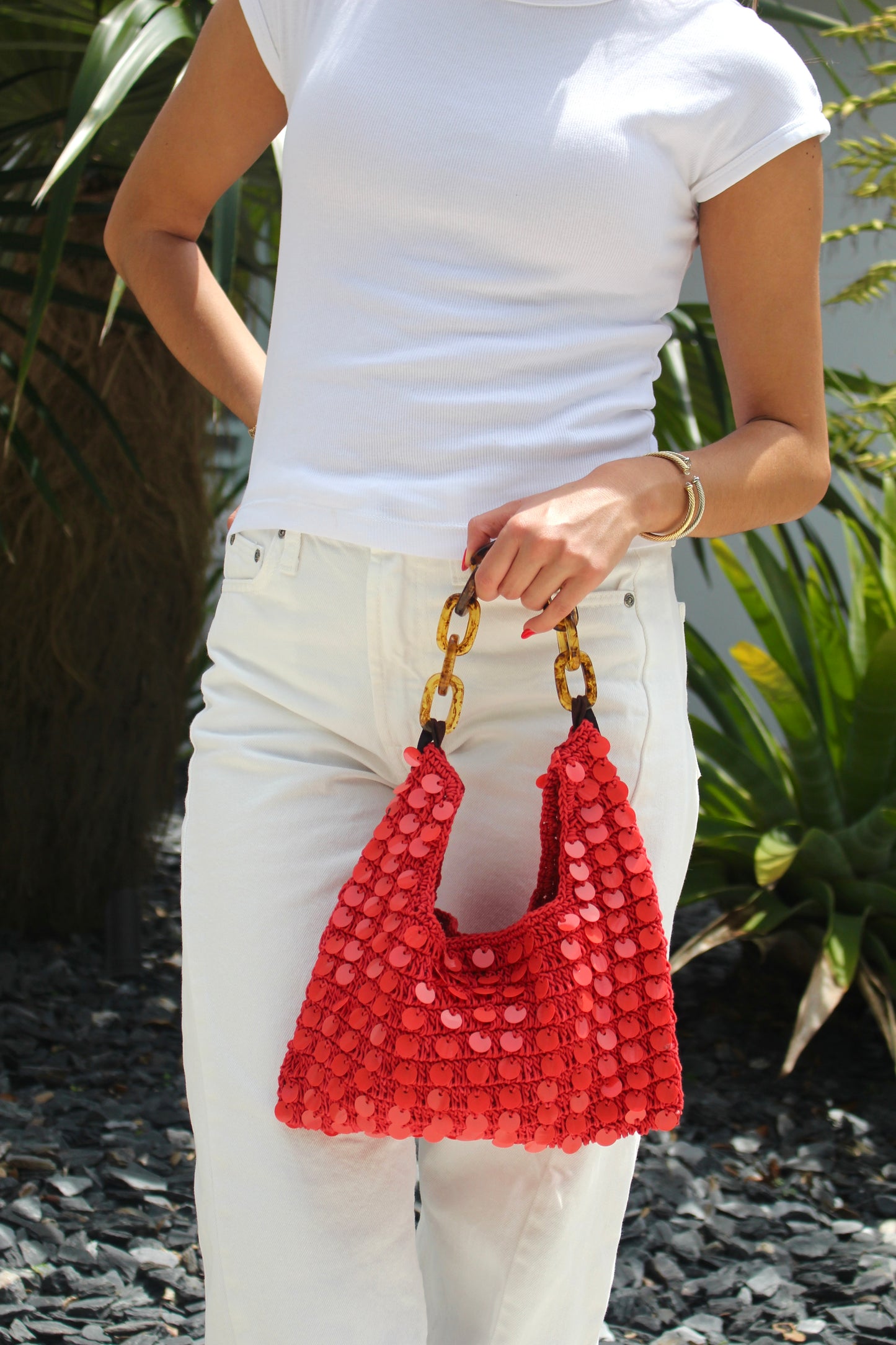 Sequin Crochet Acrylic Chain Bags