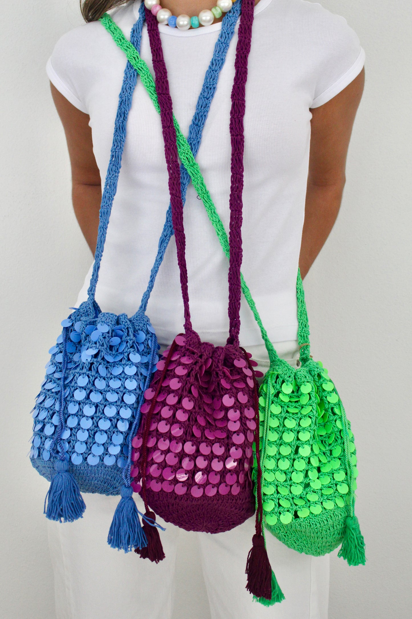 Sequin Crochet Bucket Bag