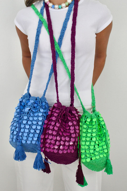 Sequin Crochet Bucket Bag