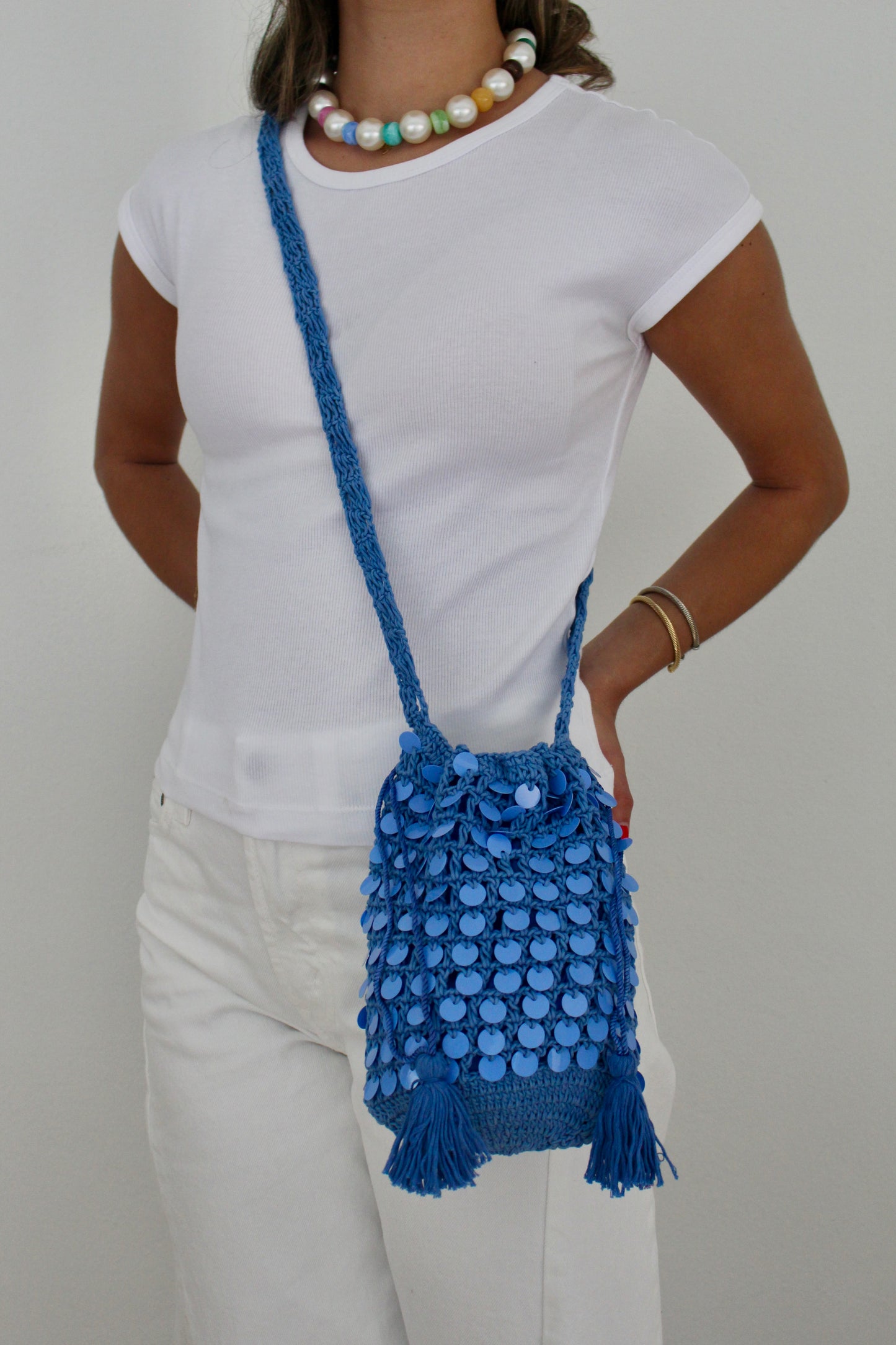 Sequin Crochet Bucket Bag